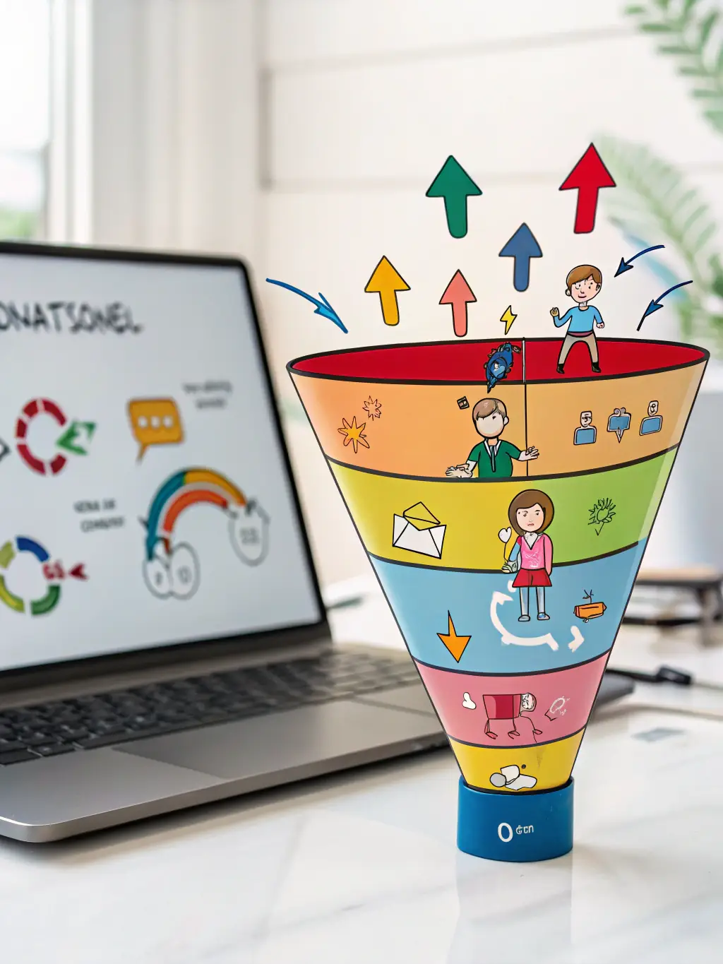 A graphic illustration of a sales funnel, highlighting the process of converting website visitors into paying customers, symbolizing lead generation.